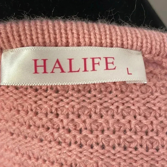 Halife Women’s Large Pink Acrylic Knit Button Up Cardigan Sweater - Picture 6 of 8